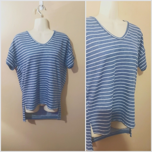 Splendid short sleeve top blue white stripes high low hem size Small - Picture 4 of 8
